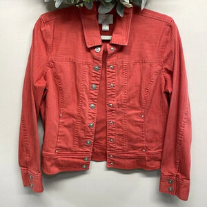 Christopher & Banks Stretch Denim Jean Jacket Salmon Orange S